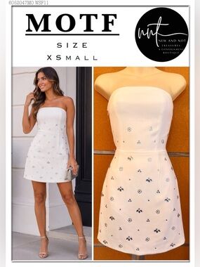 MOTF SHEIN Strapless Rhinestone Mini Dress White XS Smocked Back Party NWOT
